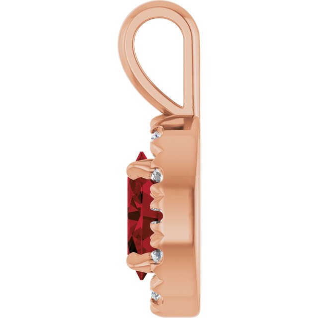 14K Rose 6x4 mm Natural Mozambique Garnet & 1/10 CTW Natural Diamond Halo-Style Pendant