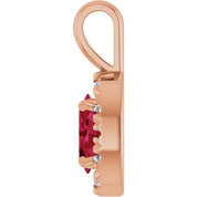 14K Rose 6x4 mm Natural Ruby & 1/10 CTW Natural Diamond Halo-Style Pendant
