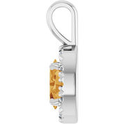14K White 6x4 mm Natural Citrine & 1/10 CTW Natural Diamond Halo-Style Pendant