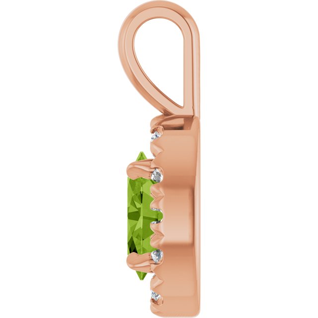 14K Rose 6x4 mm Natural Peridot & 1/10 CTW Natural Diamond Halo-Style Pendant