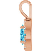 14K Rose 6x4 mm Natural Blue Zircon & 1/10 CTW Natural Diamond Halo-Style Pendant