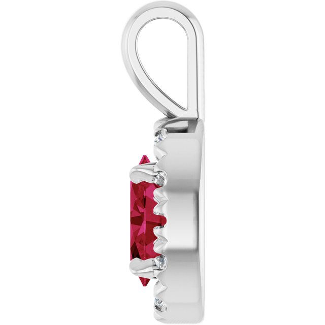 Sterling Silver 6x4 mm Lab-Grown Ruby & 1/10 CTW Natural Diamond Halo-Style Pendant
