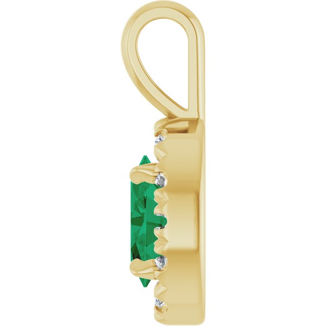 14K Yellow 6x4 mm Lab-Grown Emerald & 1/10 CTW Natural Diamond Halo-Style Pendant