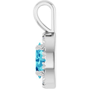 14K White 6x4 mm Natural Blue Zircon & 1/10 CTW Natural Diamond Halo-Style Pendant