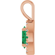 14K Rose 6x4 mm Natural Emerald & 1/10 CTW Natural Diamond Halo-Style Pendant