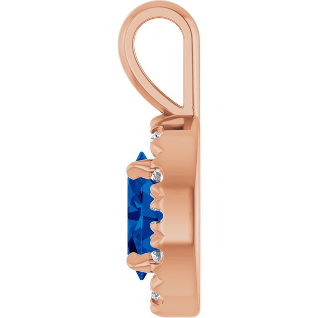 14K Rose 6x4 mm Lab-Grown Blue Sapphire & 1/10 CTW Natural Diamond Halo-Style Pendant