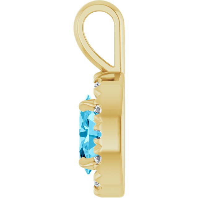 14K Yellow 6x4 mm Natural Aquamarine & 1/10 CTW Natural Diamond Halo-Style Pendant