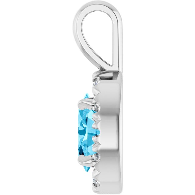 14K White 6x4 mm Natural Aquamarine & 1/10 CTW Natural Diamond Halo-Style Pendant