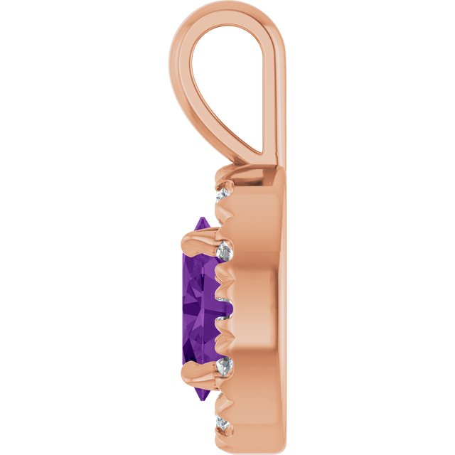 14K Rose 6x4 mm Natural Amethyst & 1/10 CTW Natural Diamond Halo-Style Pendant