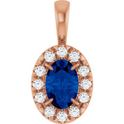 14K Rose 6x4 mm Lab-Grown Blue Sapphire & 1/10 CTW Natural Diamond Halo-Style Pendant