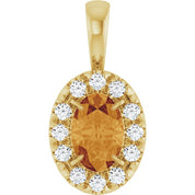 14K Yellow 6x4 mm Natural Citrine & 1/10 CTW Natural Diamond Halo-Style Pendant