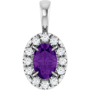 14K White 6x4 mm Natural Amethyst & 1/10 CTW Natural Diamond Halo-Style Pendant