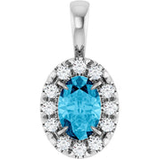 14K White 6x4 mm Natural Aquamarine & 1/10 CTW Natural Diamond Halo-Style Pendant