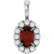 Sterling Silver 6x4 mm Natural Mozambique Garnet & 1/10 CTW Natural Diamond Halo-Style Pendant