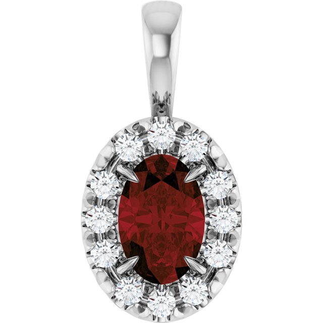 Sterling Silver 6x4 mm Natural Mozambique Garnet & 1/10 CTW Natural Diamond Halo-Style Pendant