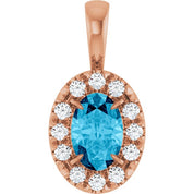 14K Rose 6x4 mm Natural Aquamarine & 1/10 CTW Natural Diamond Halo-Style Pendant