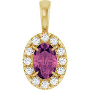 14K Yellow 6x4 mm Natural Pink Tourmaline & 1/10 CTW Natural Diamond Halo-Style Pendant