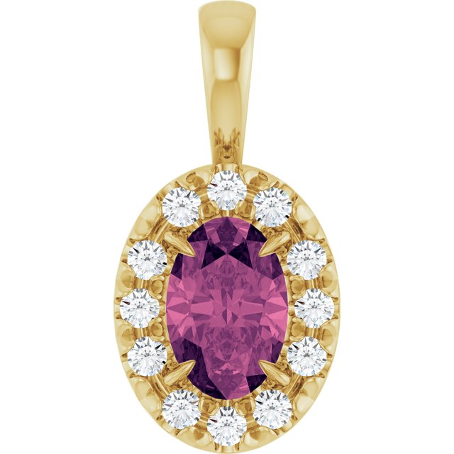 14K Yellow 6x4 mm Natural Pink Tourmaline & 1/10 CTW Natural Diamond Halo-Style Pendant