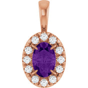 14K Rose 6x4 mm Natural Amethyst & 1/10 CTW Natural Diamond Halo-Style Pendant