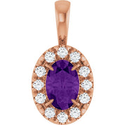 14K Rose 6x4 mm Natural Amethyst & 1/10 CTW Natural Diamond Halo-Style Pendant