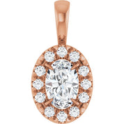 14K Rose 6x4 mm Natural White Sapphire & 1/10 CTW Natural Diamond Halo-Style Pendant