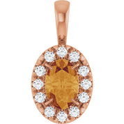14K Rose 6x4 mm Natural Citrine & 1/10 CTW Natural Diamond Halo-Style Pendant