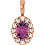 14K Rose 6x4 mm Natural Pink Tourmaline & 1/10 CTW Natural Diamond Halo-Style Pendant