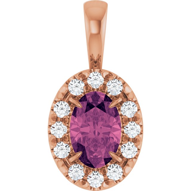 14K Rose 6x4 mm Natural Pink Tourmaline & 1/10 CTW Natural Diamond Halo-Style Pendant