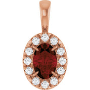 14K Rose 6x4 mm Natural Mozambique Garnet & 1/10 CTW Natural Diamond Halo-Style Pendant