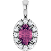 Sterling Silver 6x4 mm Natural Pink Tourmaline & 1/10 CTW Natural Diamond Halo-Style Pendant