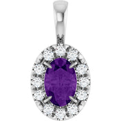 Platinum 6x4 mm Natural Amethyst & 1/10 CTW Natural Diamond Halo-Style Pendant