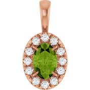 14K Rose 6x4 mm Natural Peridot & 1/10 CTW Natural Diamond Halo-Style Pendant