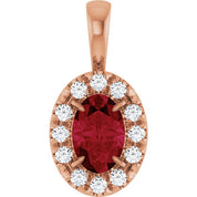14K Rose 6x4 mm Natural Ruby & 1/10 CTW Natural Diamond Halo-Style Pendant