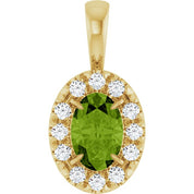 14K Yellow 6x4 mm Natural Peridot & 1/10 CTW Natural Diamond Halo-Style Pendant