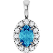 Sterling Silver 6x4 mm Natural Blue Zircon & 1/10 CTW Natural Diamond Halo-Style Pendant