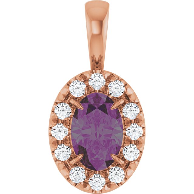 14K Lab-Grown Alexandrite & Emerald with Natural Diamond Halo-Style Pendant