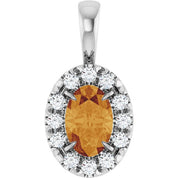 Sterling Silver 6x4 mm Natural Citrine & 1/10 CTW Natural Diamond Halo-Style Pendant