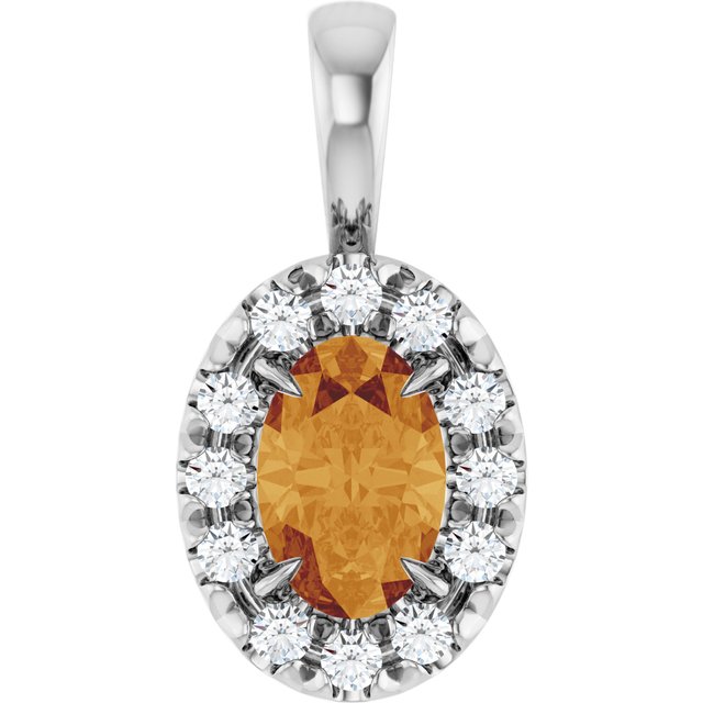 Sterling Silver 6x4 mm Natural Citrine & 1/10 CTW Natural Diamond Halo-Style Pendant