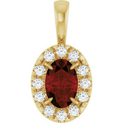 14K Yellow 6x4 mm Natural Mozambique Garnet & 1/10 CTW Natural Diamond Halo-Style Pendant
