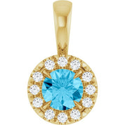 14K Yellow 4 mm Natural Aquamarine & .05 CTW Natural Diamond Halo-Style Pendant