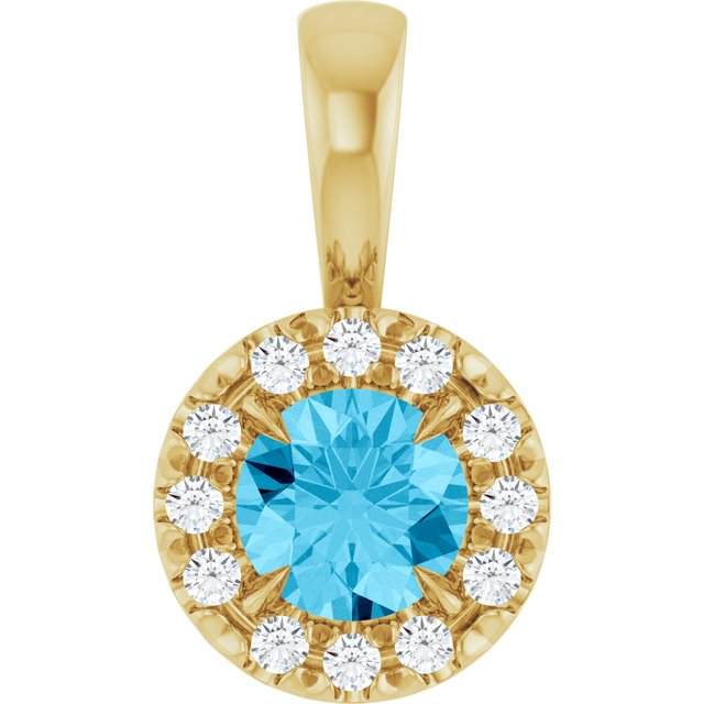 14K Yellow 4 mm Natural Aquamarine & .05 CTW Natural Diamond Halo-Style Pendant