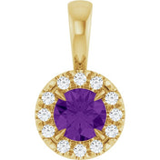 14K Yellow 4 mm Natural Amethyst & .05 CTW Natural Diamond Halo-Style Pendant