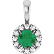 Platinum 4 mm Natural Emerald & .05 CTW Natural Diamond Halo-Style Pendant