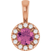 14K Rose 4 mm Natural Pink Tourmaline & .05 CTW Natural Diamond Halo-Style Pendant