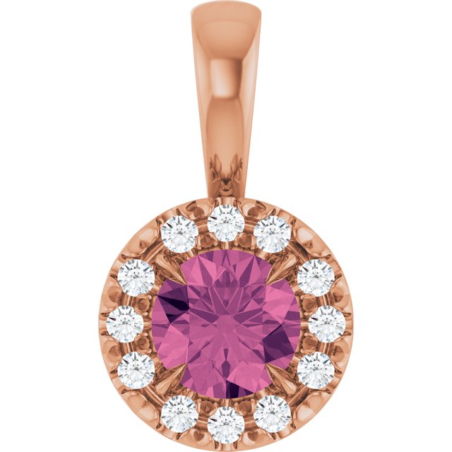 14K Rose 4 mm Natural Pink Tourmaline & .05 CTW Natural Diamond Halo-Style Pendant