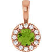 14K Rose 4 mm Natural Peridot & .05 CTW Natural Diamond Halo-Style Pendant