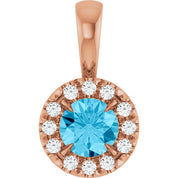 14K Rose 4 mm Natural Aquamarine & .05 CTW Natural Diamond Halo-Style Pendant