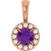 14K Rose 4 mm Natural Amethyst & .05 CTW Natural Diamond Halo-Style Pendant