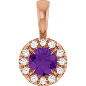 14K Rose 4 mm Natural Amethyst & .05 CTW Natural Diamond Halo-Style Pendant