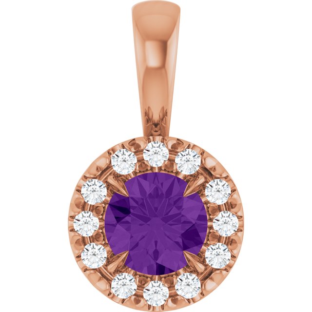 14K Rose 4 mm Natural Amethyst & .05 CTW Natural Diamond Halo-Style Pendant
